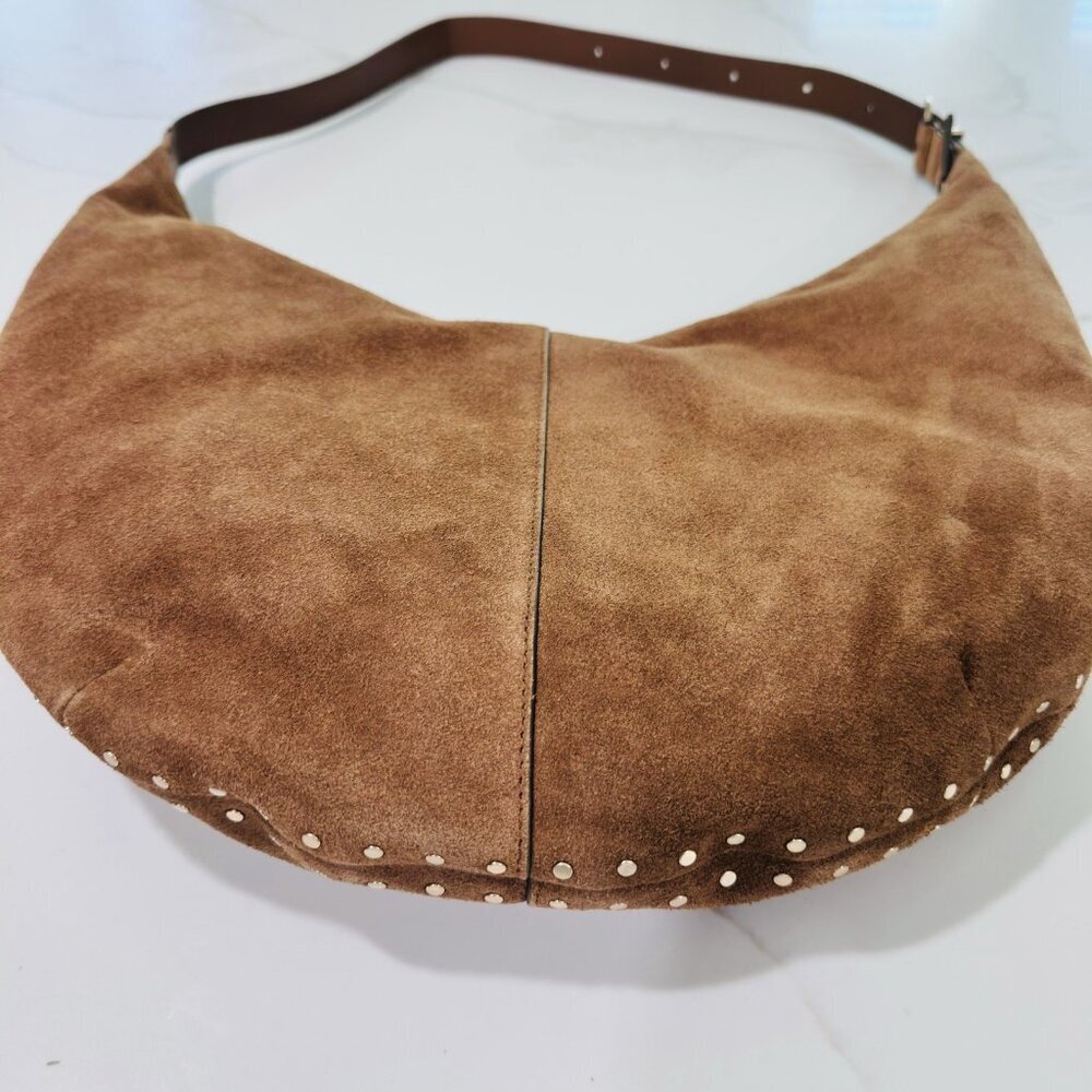 Madewell Essential Curve Shoulder Bag Aged Camel Suede Leather Green NWOT - Picture 7 of 15